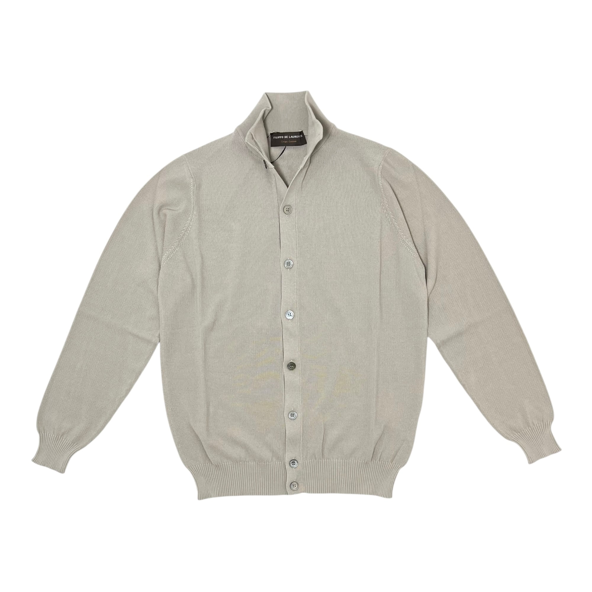 FILIPPO DE LAURENTIIS(フィリッポ デ ローレンティス)standing collar crepe cotton knit cardigan/GREIGE(902)