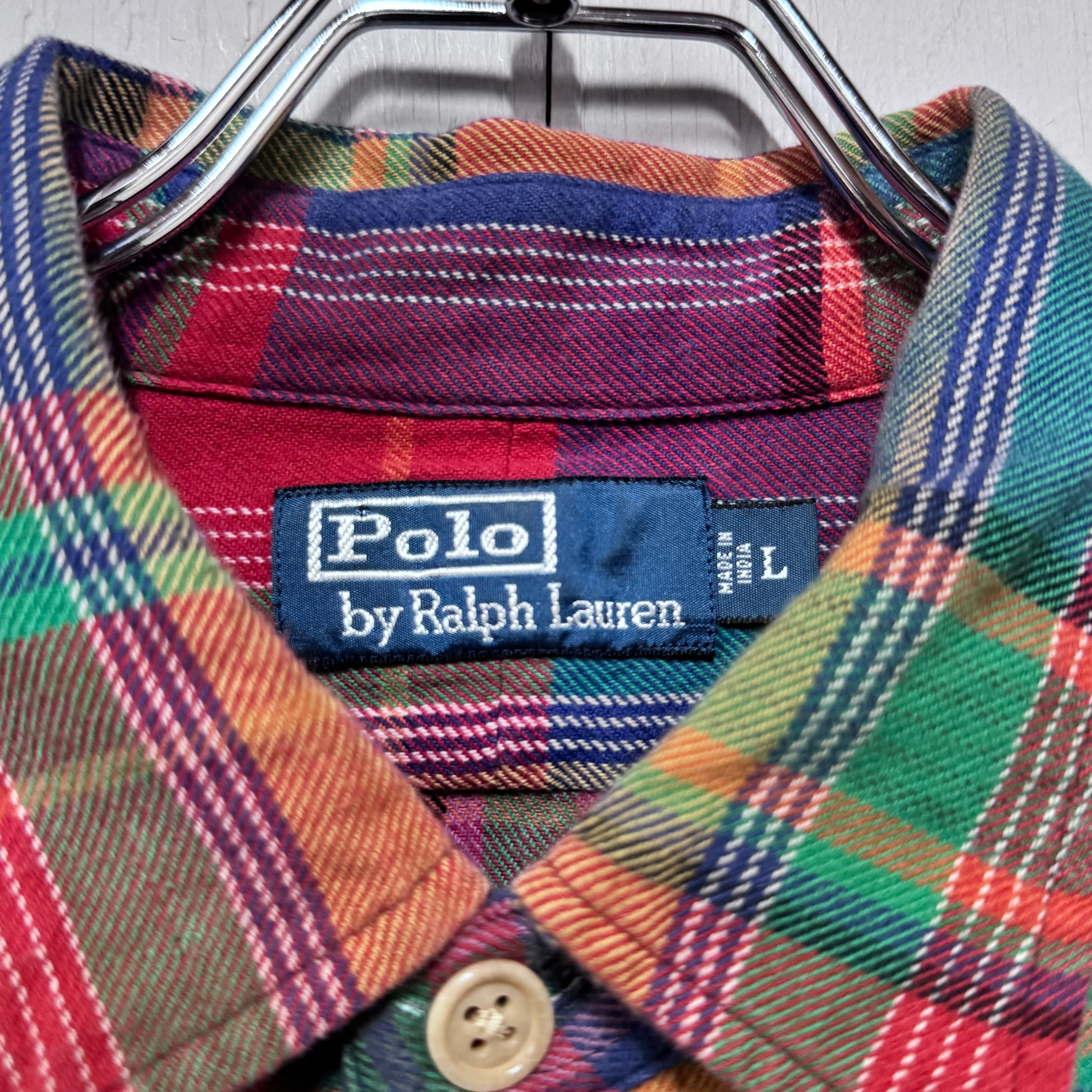 90s Polo by Ralph lauren チェックシャツ ネイティブ柄 レッド L