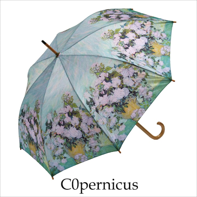umbrella　ゴッホ(ホワイトフラワー） 名画木製ジャンプ傘 　浜松雑貨屋Copernicus