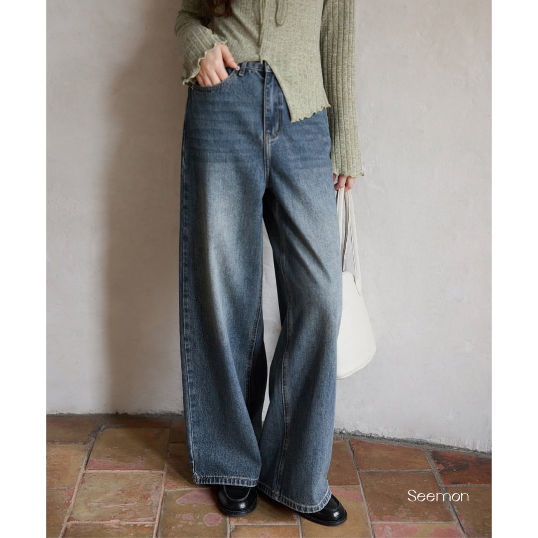 wide straight denim pants
