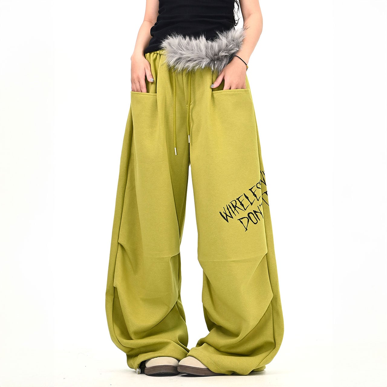 ファーウエストロゴワイドスウェットパンツ 2col R01061