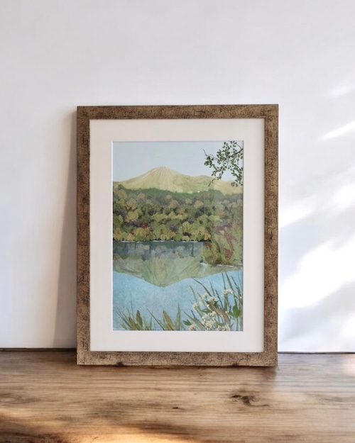 【押し花アート】湖に映る大山の風景｜一点もの