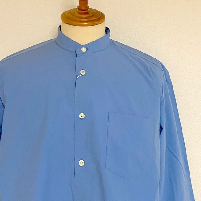 Washer Typewriter Loose Fit Band Collar Shirt Blue | 武蔵小杉の