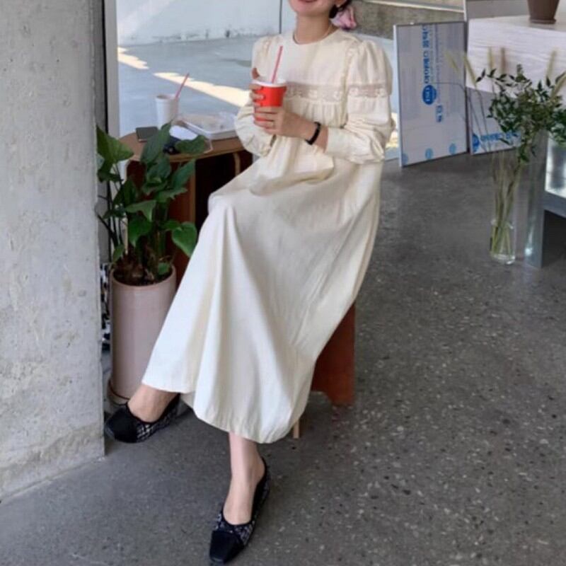 Pleated loose puff sleeve dress 2colors RW0499