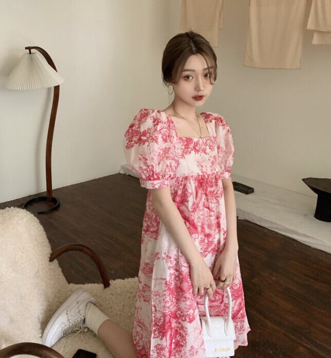 スリーブドレス サマースカート 大人ガーリー スウィート キュート カジュアル 夏物 スクウェア モンロー82709239438