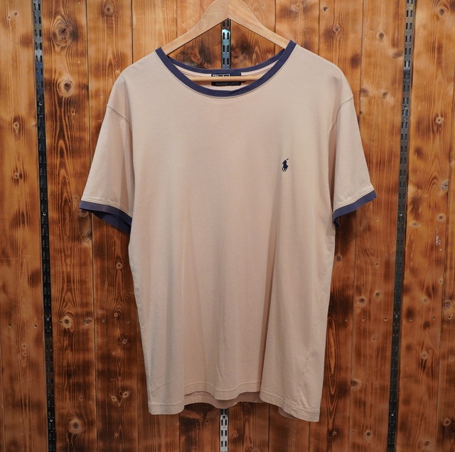 90s ralphlauren リンガーTシャツ L/ラルフローレン 小穴