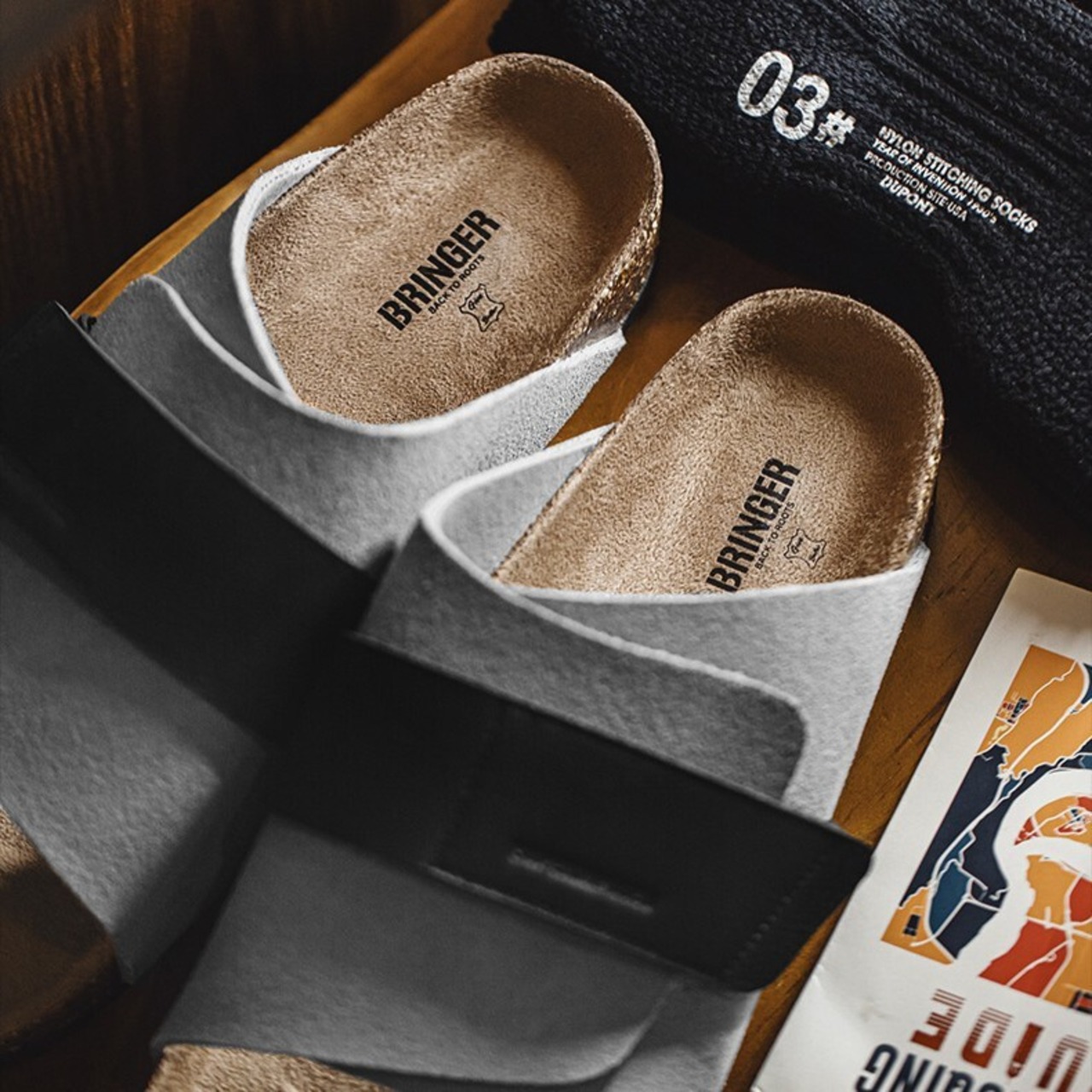 Two-Tone Leather Cross Strap Sandals / ツートーン レザー クロスストラップ サンダル