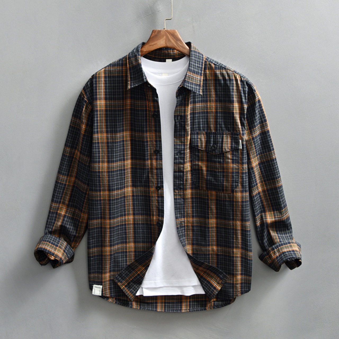 【M-3XL】Dark Check Long Sleeve Shirt / ダーク チェック 長袖 シャツ