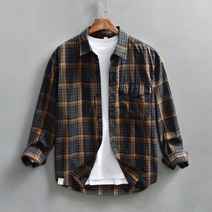 【M-3XL】Dark Check Long Sleeve Shirt / ダーク チェック 長袖 シャツ