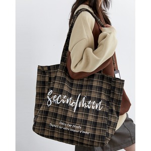checked logo tote bag　J00197