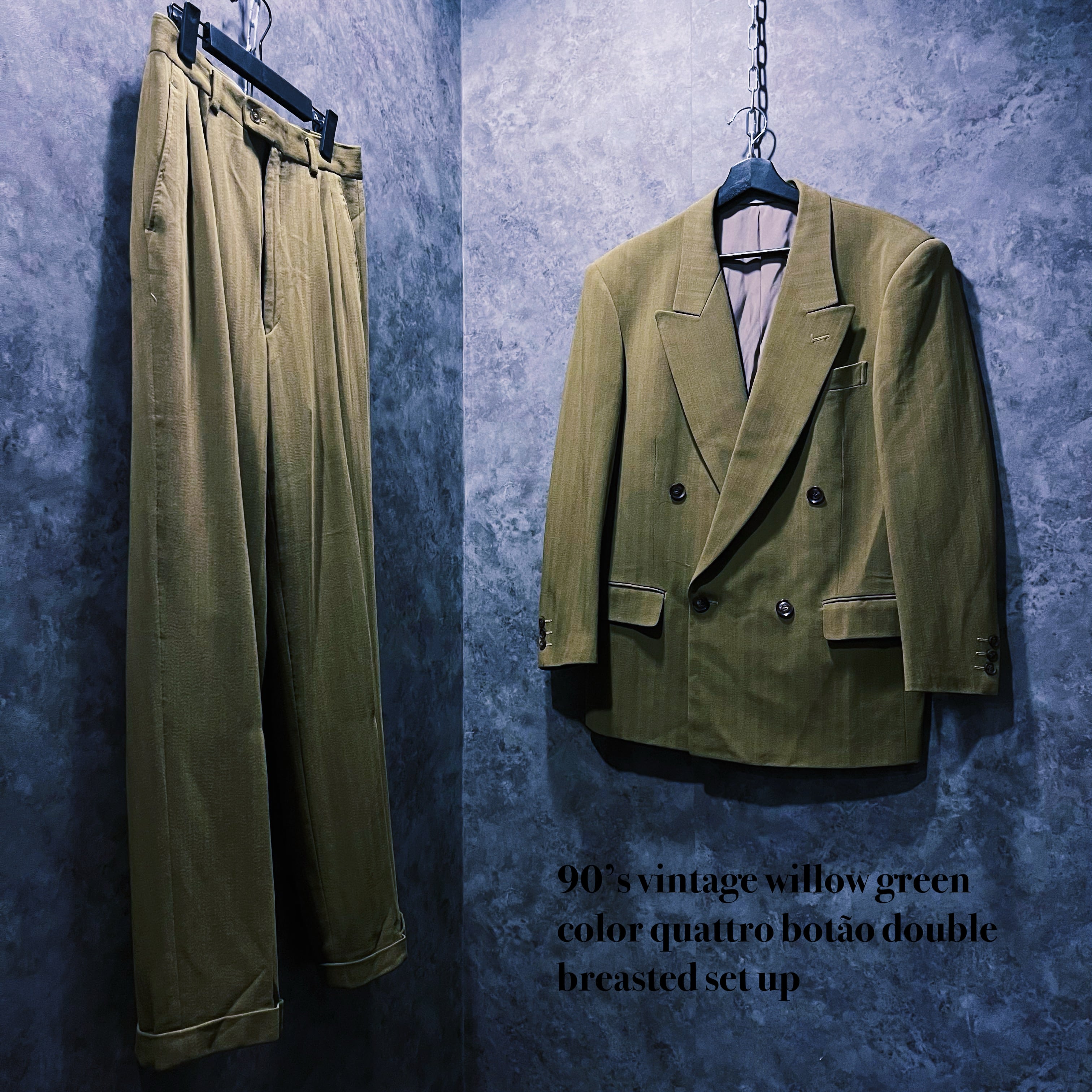 【doppio】90’s vintage willow green color quattro botão double breasted set up