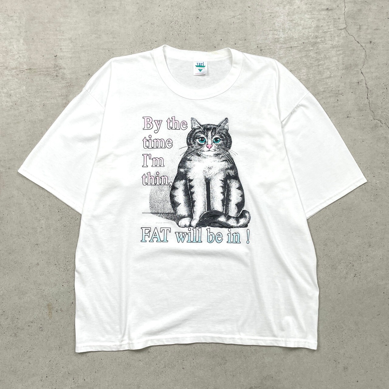 90年代 USA製 CAT 猫 ネコ メッセージ アニマルプリントTシャツ メンズ 