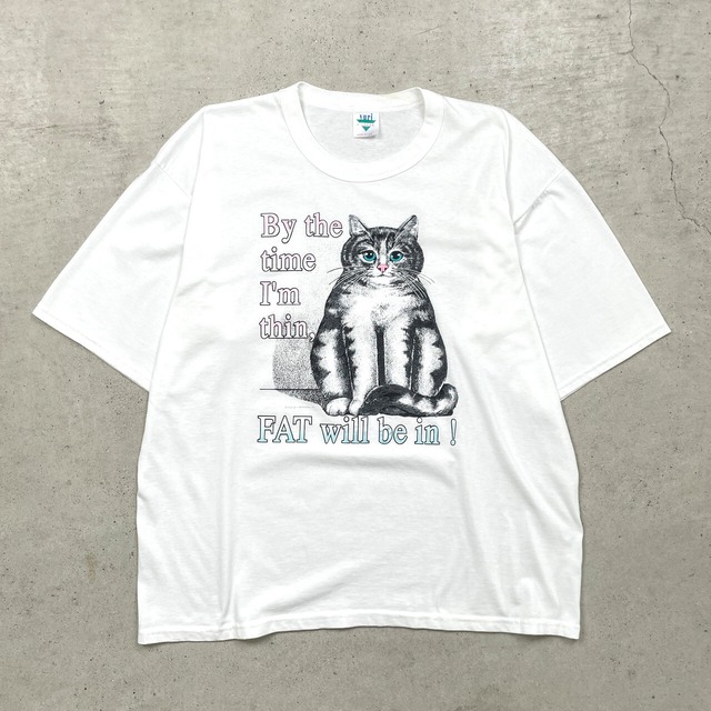 90年代 USA製 CAT 猫 ネコ メッセージ アニマルプリントTシャツ メンズ 