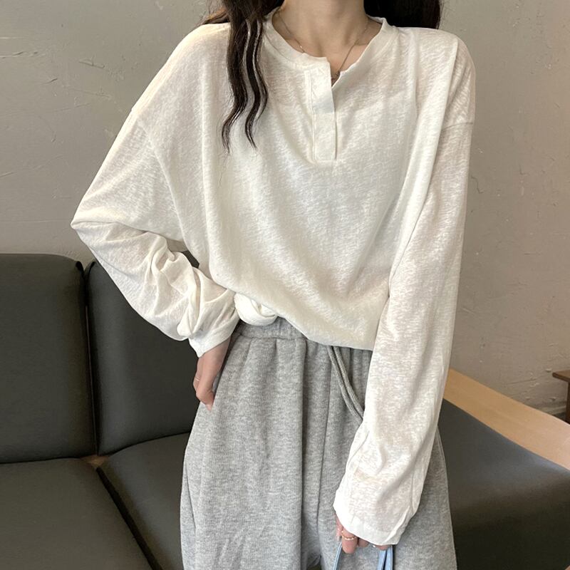 ホワイトTシャツ シャツ スプリングオータムルーズ ロング 春物 秋物 試着室36291377294