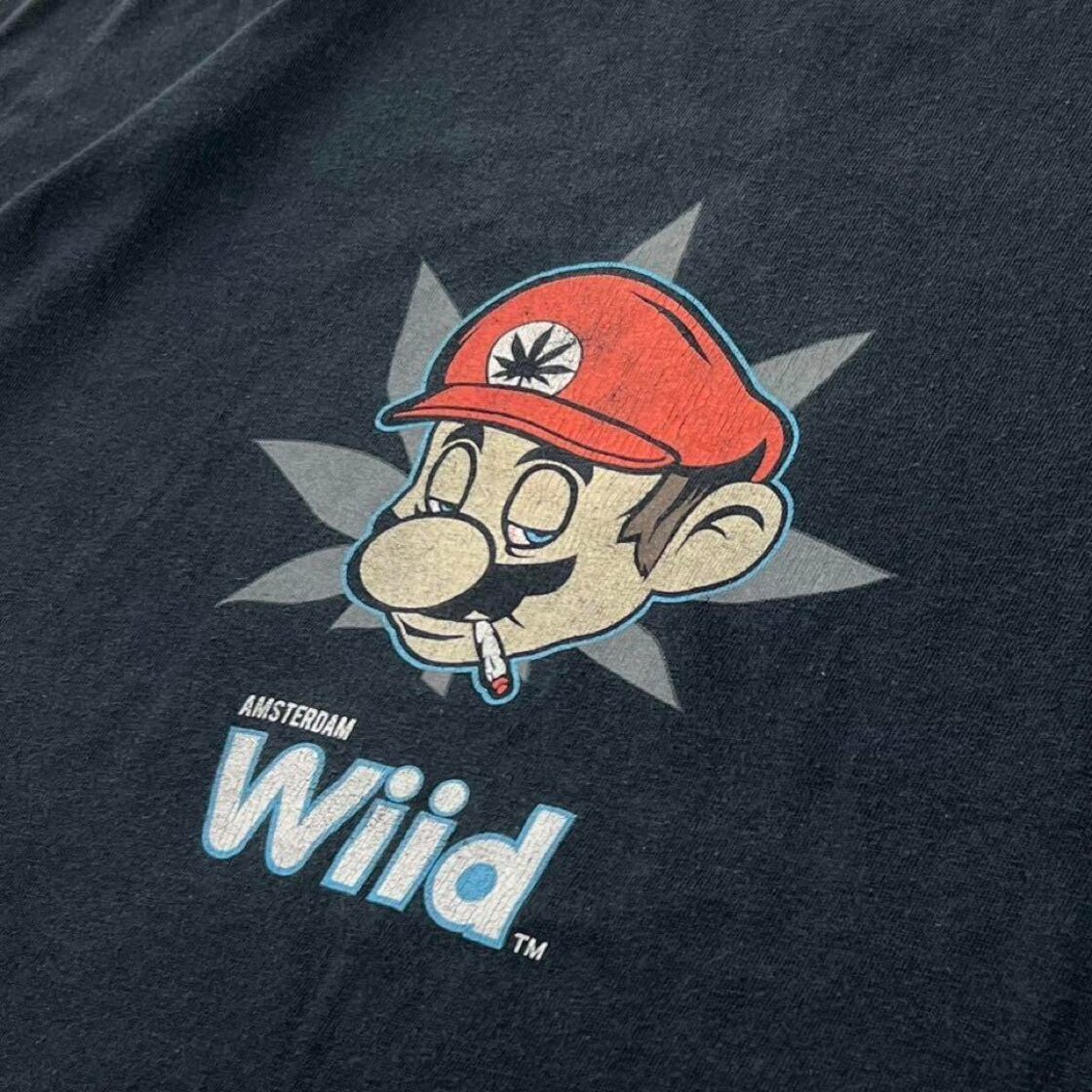 希少 マリオ マリファナ 大麻 Tシャツ 半袖 S 黒 ブラック ビンテージ 