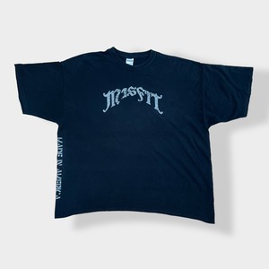 【GILDAN】3XL ビッグシルエット ロゴ バックプリントTシャツ misfit custom motorcycles バイク スカル アーチロゴ 袖プリント US古着