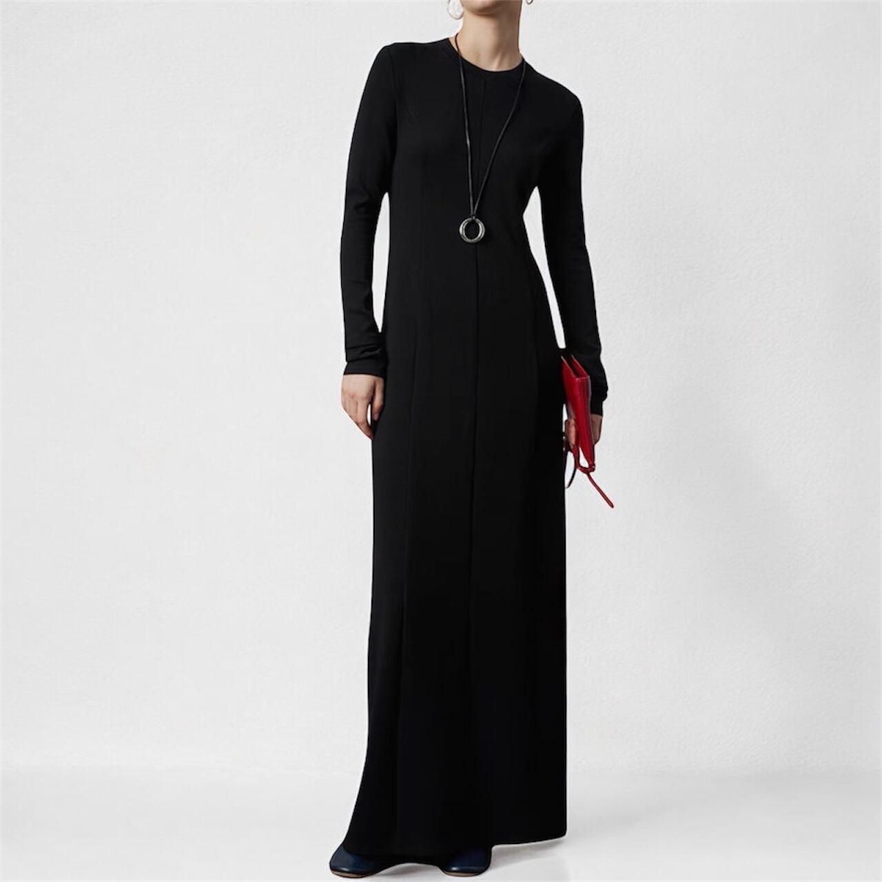 draped long sleeve maxi dress 00253