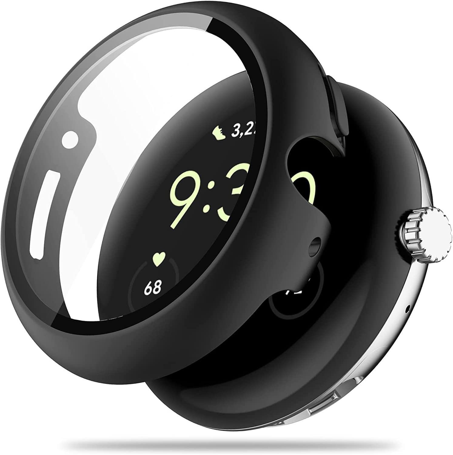 【人気】Google Pixel Watch 2/Pixel Watch 1 用 ケース 保護 ガラスフィルム 一体型 PC+TPE材質 二重構造 全面保護 超薄型 高耐久 装着簡単 耐衝撃 対応 Google Pixel Watch 2/1保護ケース 高透過率 指紋防止 傷防止 グーグルピクセルウォッチ カバー (黒)