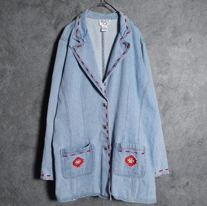 Embroidery design denim tailored jacket