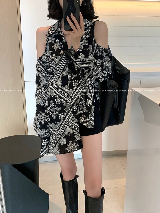 ストラップレスシャツ レディースサマースタイルカラー薄手 ロング 夏物 ビーチ ビッグFスモールZ韓国56193373904