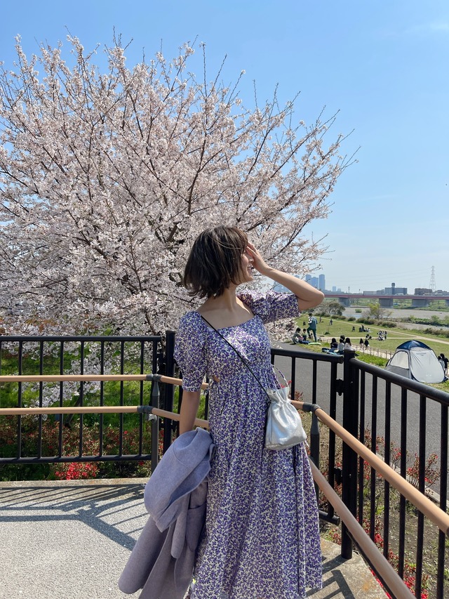 小花柄ラベンダーロングワンピース 単品 Fanfan Closet ファンファンクローゼット