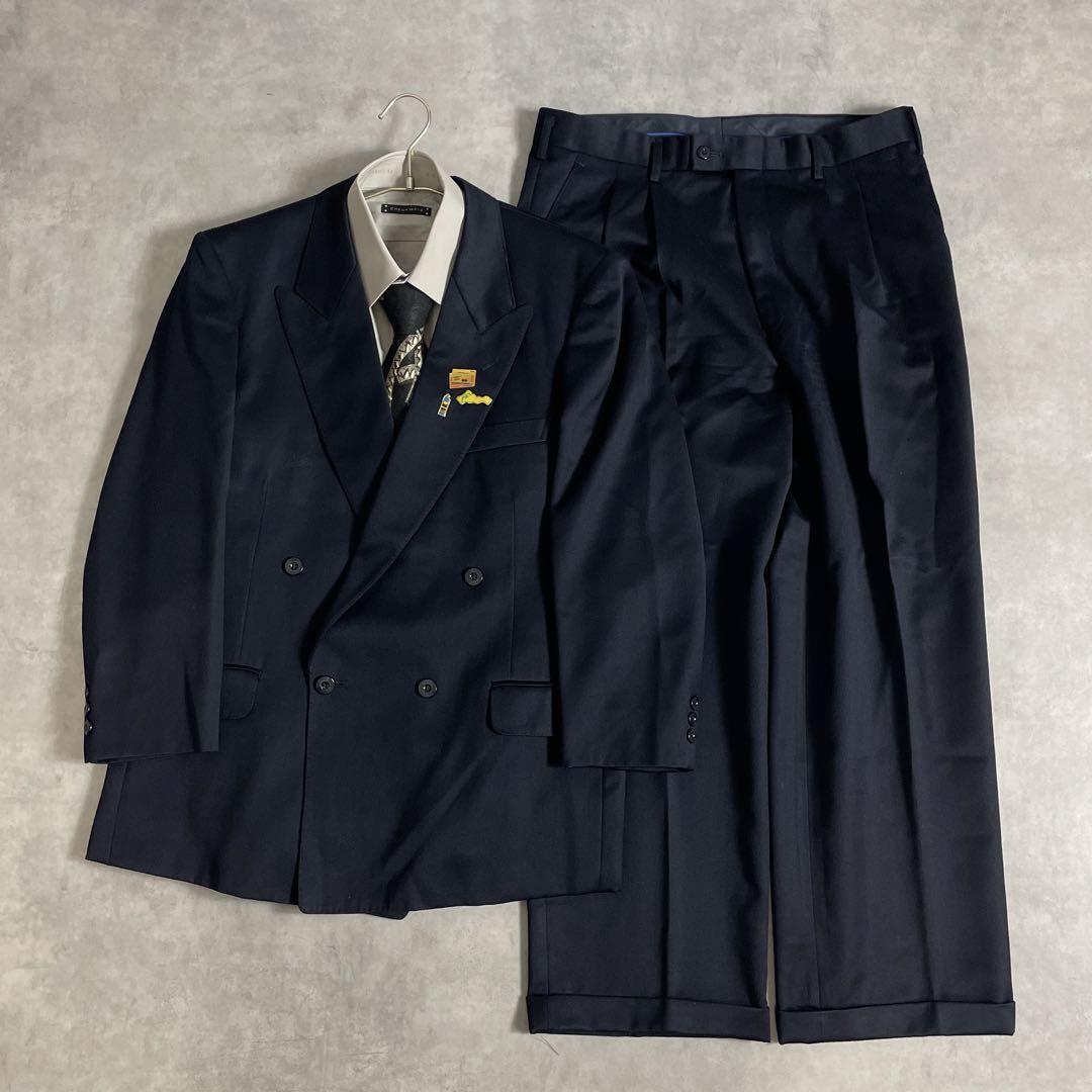 90s vintage スーツ ダブル セットアップ vol.38 紺ベージュ