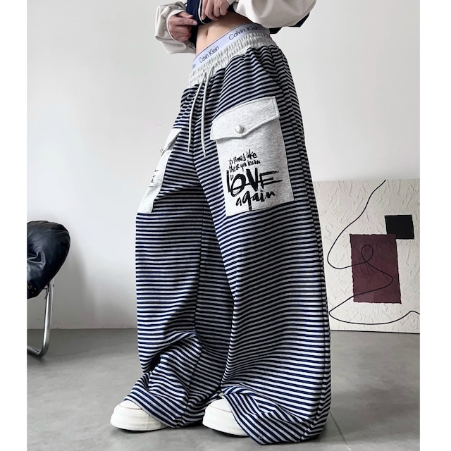 ミュージックグラフィックボーダーワイドシルエットパンツ 1col R02817