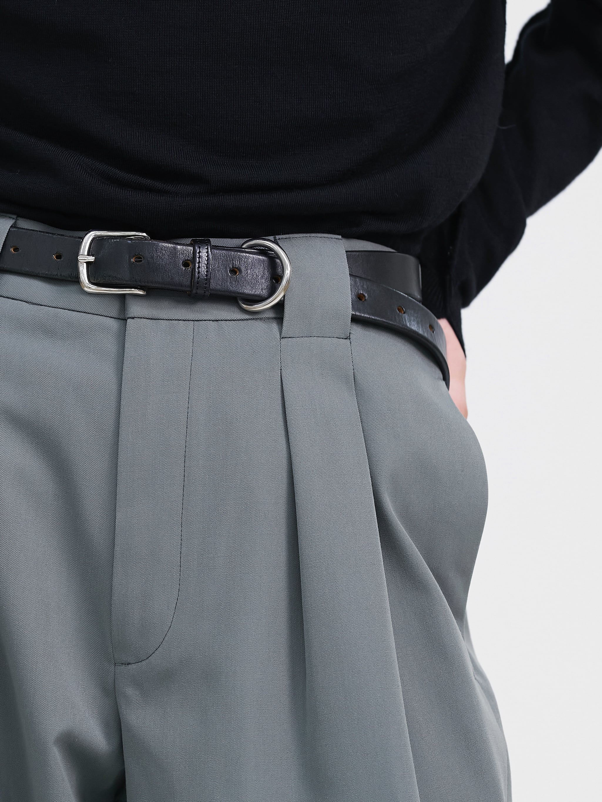 HEAVY WOOL GABARDINE BOX TUCK TROUSERS【SMOKE】 | lapiis