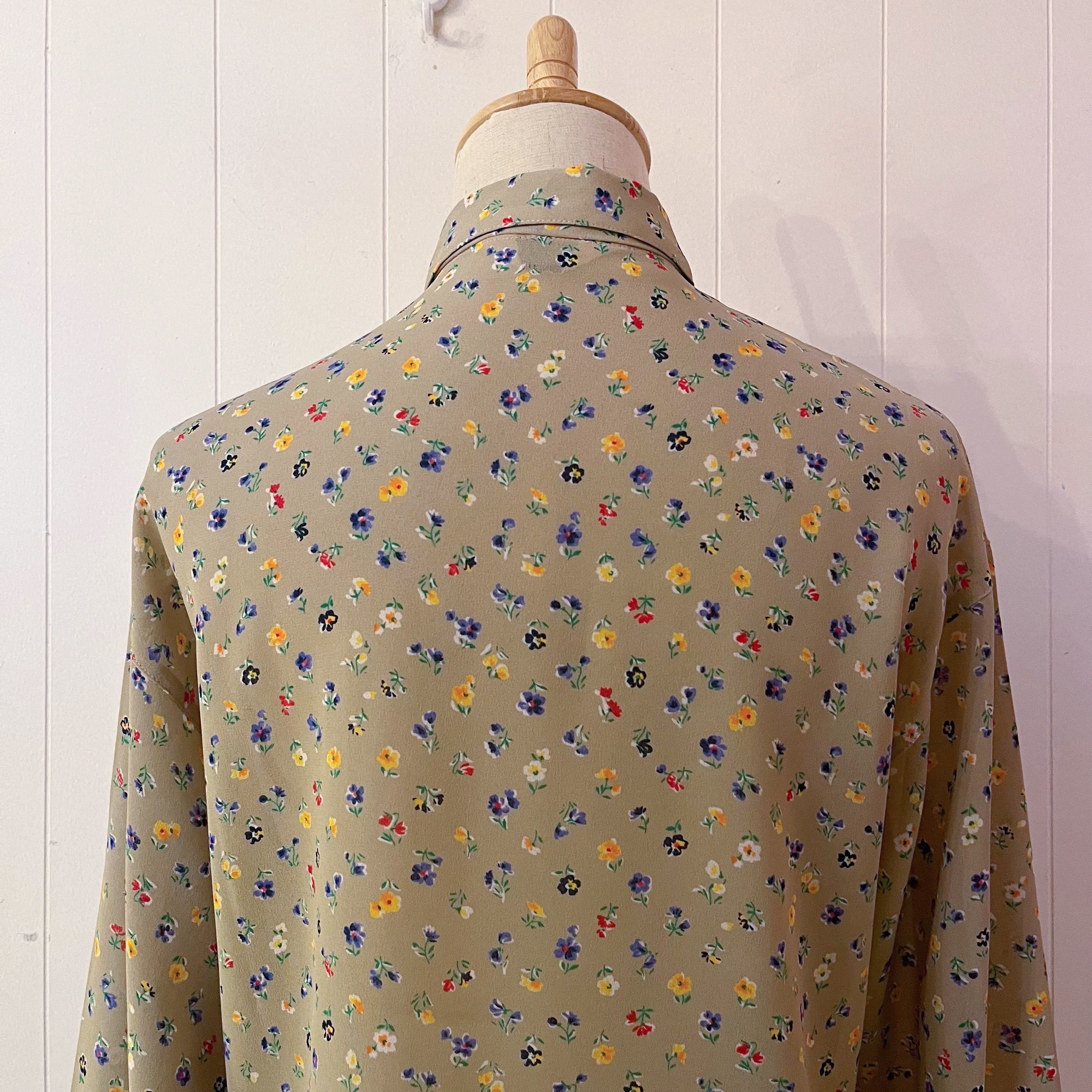yellow purple mini flower sheer blouse