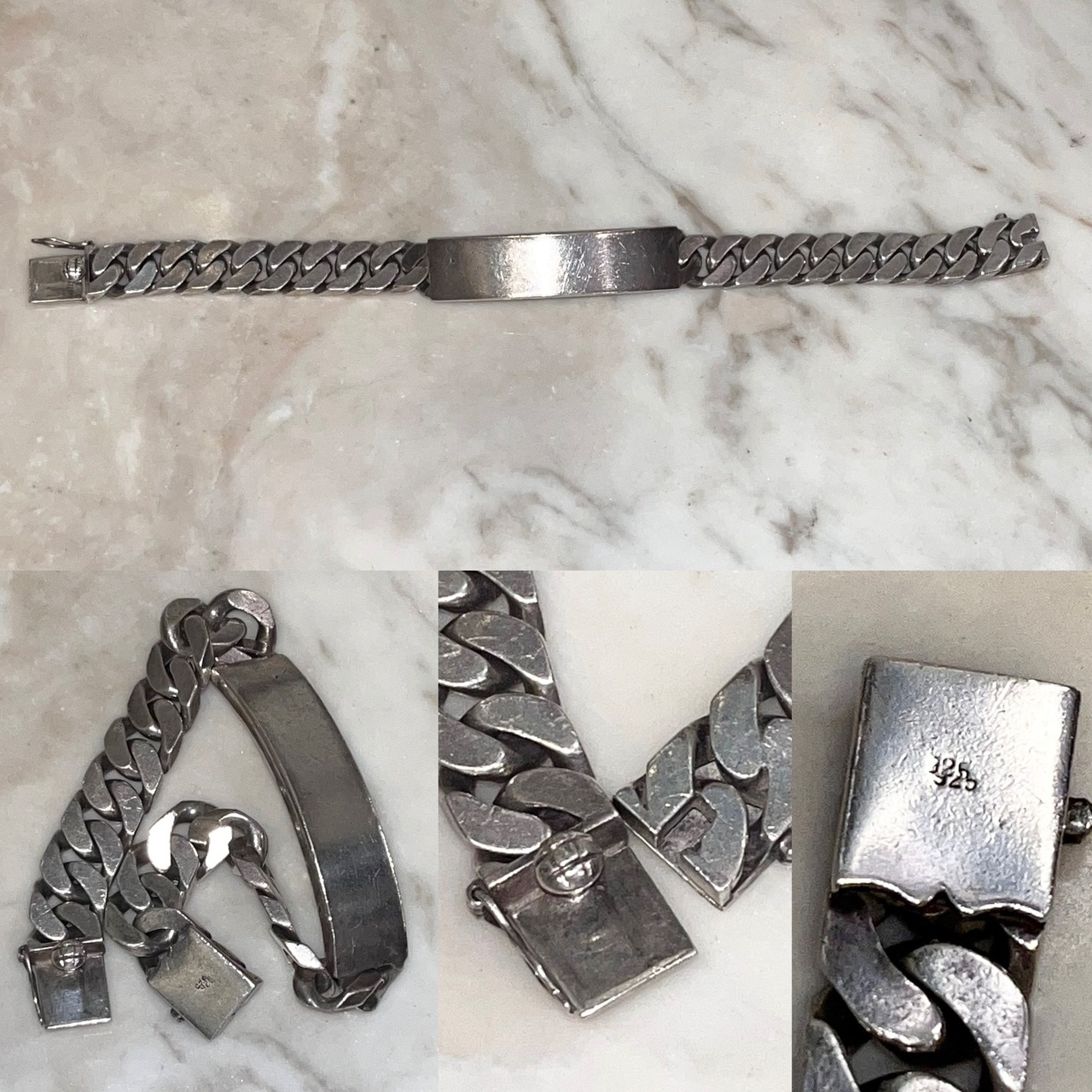 vintage heavy gauge silver flat link chain ID bracelet (size20.5)