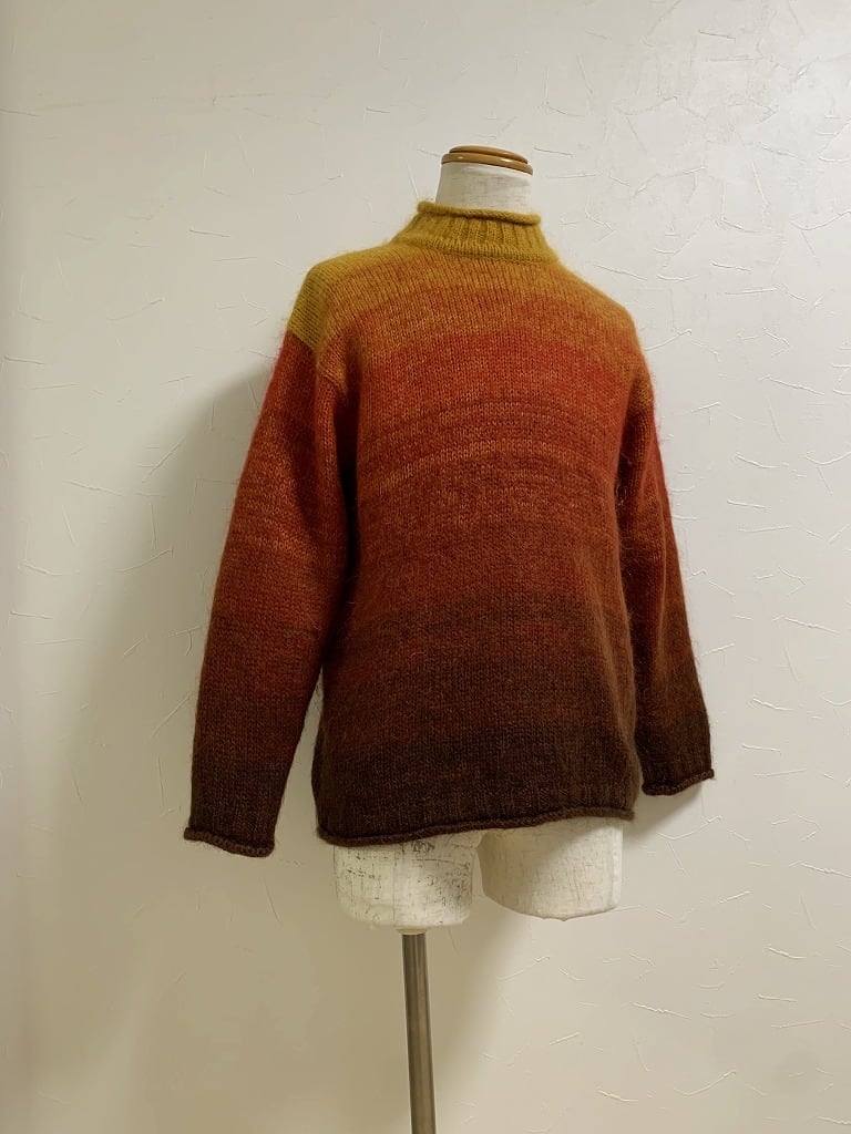 1980~90's Gradation Pattern Mohair Blend Bottle Neck Sweater