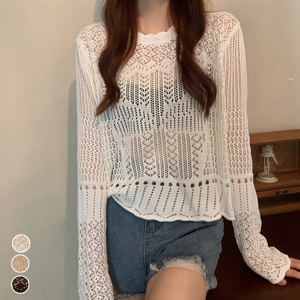 透かし編み ニットトップス レディース