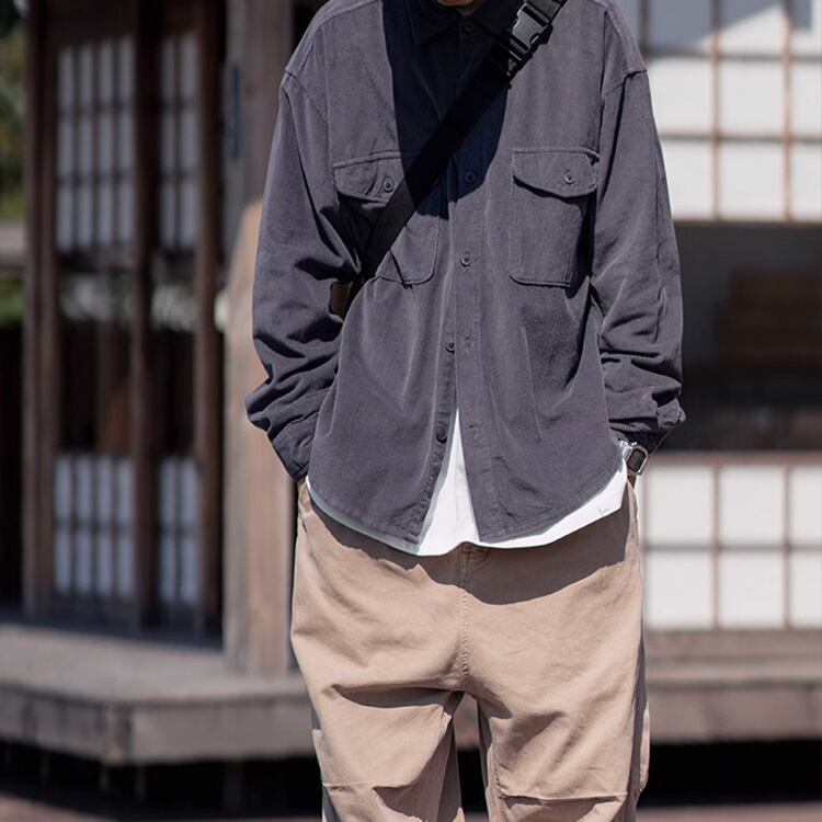 ★TEXTURED PLAIN CORDUROY WORK SHIRT　　　A0785