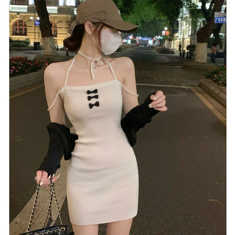 【新作】【送料無料】 セクシーで甘くて純粋な欲望のリボンスカート、スリムフィット、ヒップハグ、スリムウエスト、女性用の気質サスペンダードレス、夏 0270470638572