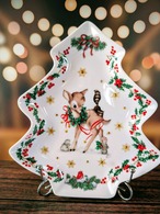 Xmasプレート ツリー型 バンビと赤い鳥