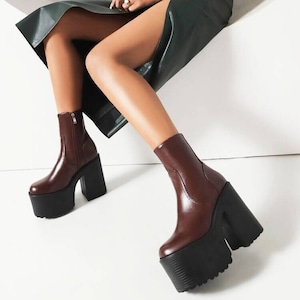 【size26.5cmあり】ボリュームソールスリムフィットショートブーツ14cm全3色