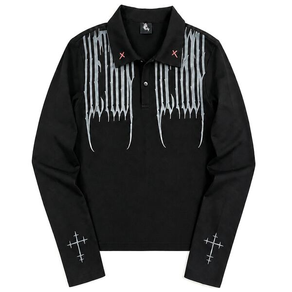 ゴシッククロスグラフィック 襟付き長袖Tシャツ(ruf_03333)