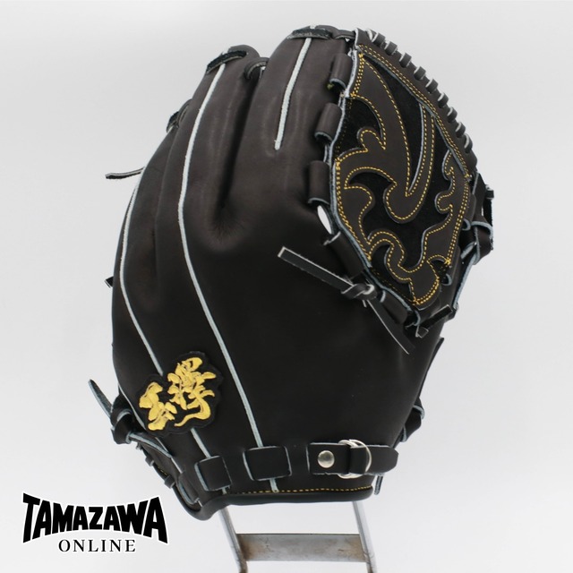 【硬式】玉澤  投手用(ピッチャー用) グローブ THG-KL10Y2 小指２本入れモデル  肉厚デザインウエブⅠ（本体：ブラック　紐：ブラック）｜タマザワ