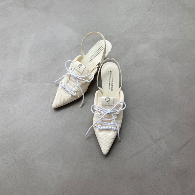【受注予約：7月上旬入荷予定】knit lace-up sneaker heel/white