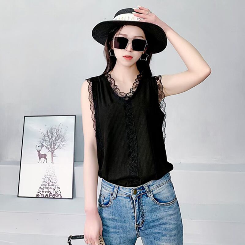 スタイルVネックレースソリッド カラールーズ ソリッドカラー ステッチ ミックスインファッション94631770341