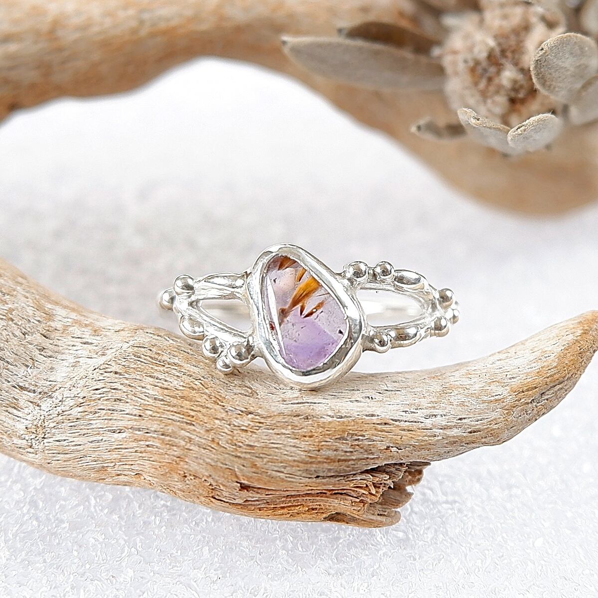 ⭐︎【天然 】カコクセナイト イン たわい アメジスト リング s925 