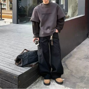 フェイクツーピースラウンドネックロゴスウェット　1173