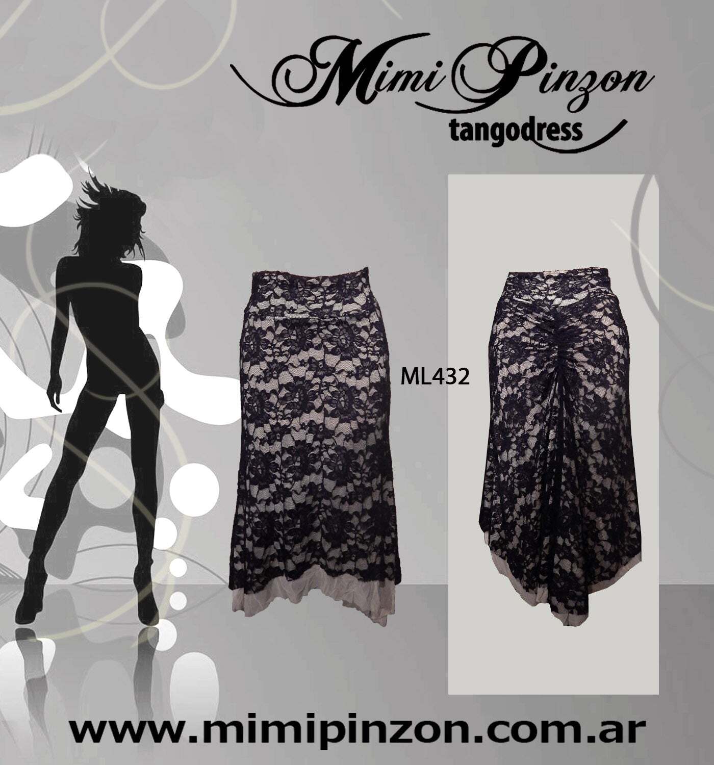 VESTIDO DE MIMI PINZON　ミロンガ用　黒レース×ベージュスカート Sサイズ