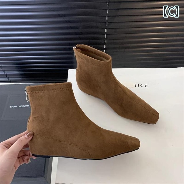 ショートブーツ スエード かっこいい ウェッジソール 黒 茶色 ヒョウ柄 カーキ 無地 ブーティ 韓国系 スクエアトゥ ブーツ ショート丈 アンクル丈 レオパード柄 アニマル柄 個性的 隠れヒール インソール シークレット 身長アップ 春 秋 レディース