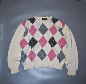 damaged argyle cotton sweater