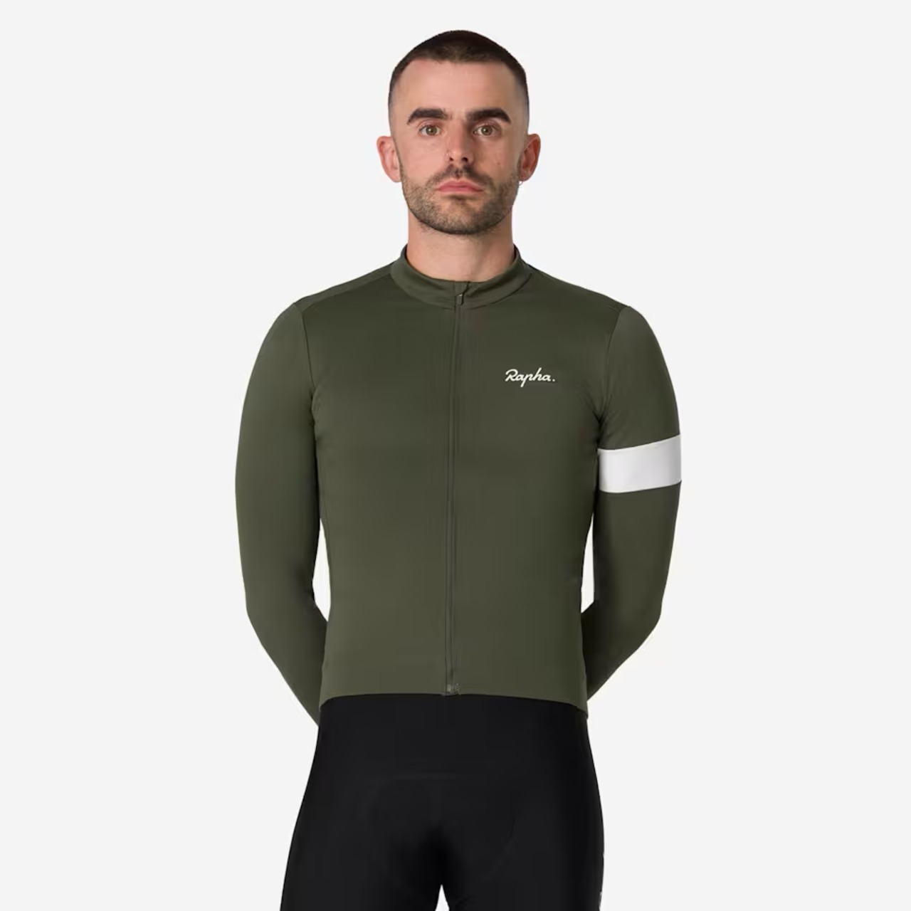 RAPHA MEN'S CORE THERMAL LONG SLEEVE DARK GREEN/WHITE