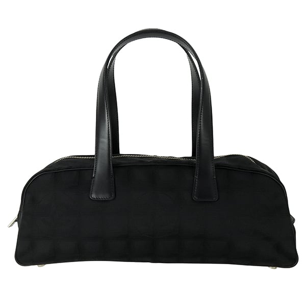 Used CHANEL シャネル ハンドバッグ トートバッグ ニュートラベル ミニボストンバッグ A15828 ナイロンジャガード カーフレザー ブラック 超美品