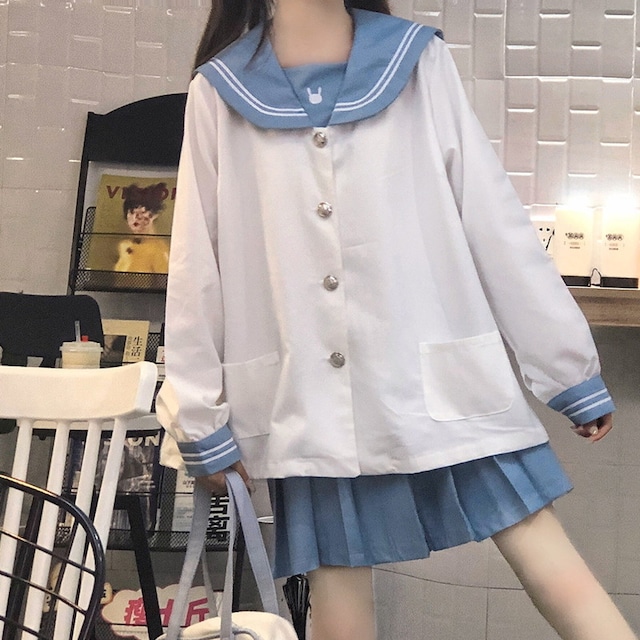 With U ゴスロリ系 ゴシック ロリィタ  ツーピース セーラー服 スカート JK ソフト 甘め アクアカラー ゆるふわ 原宿ファッション オルチャン