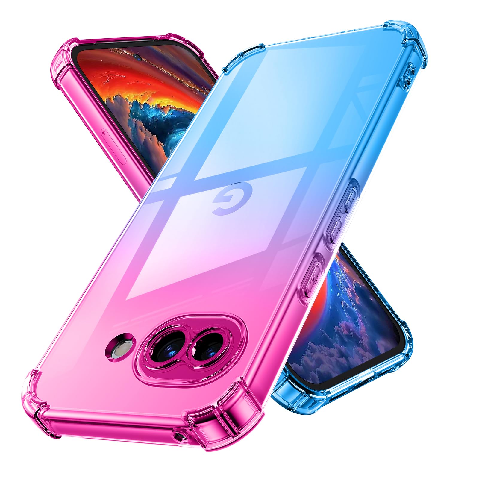 YDIHIHO 適合 Google Pixel 9A 用のケース クリア 薄型 グラデーション色 耐衝撃 ピンク/ブルー