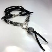 LEATHER NECKLACE 2 BEADS [SKULL & WOLVES] / スカル＆ウルヴスレザーネックレス